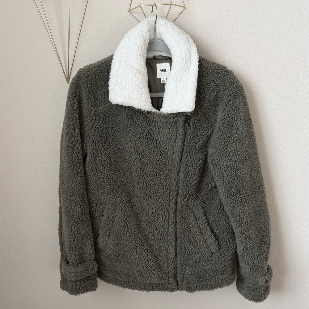 Vans Cozy High Pile Olive Jacket with White Collar